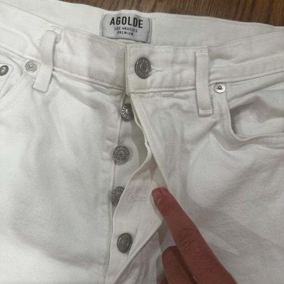 Agolde Criss Cross Straight Leg Jeans Size 27 White Button Fly Raw Hem Women's - Picture 5 of 10